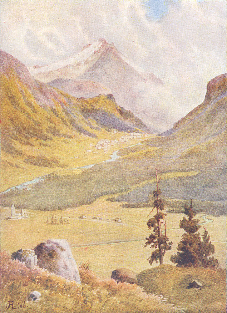 SWITZERLAND. An Engadin Valley-Pontresina from above Celerina 1917 old print